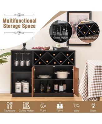 Industrial Sideboard Cabinet with Removable Wine Rack and Glass Holder