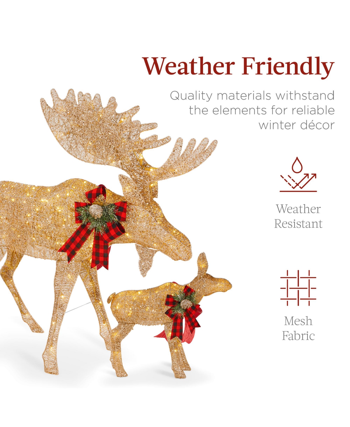 Best Choice Products 2-Piece Moose Family Lighted Christmas Yard Decor Set w/ 370 Led Lights, Stakes, Zip Ties