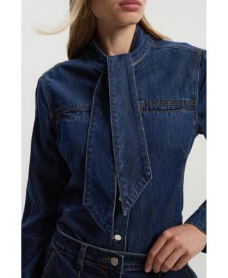 Women's Denim Pussybow Blouse