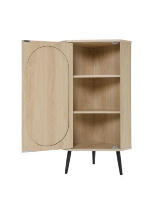 CASAINC 40"H Natural Rattan Door & Adjustable Shelves Freestanding Corner Cabinet