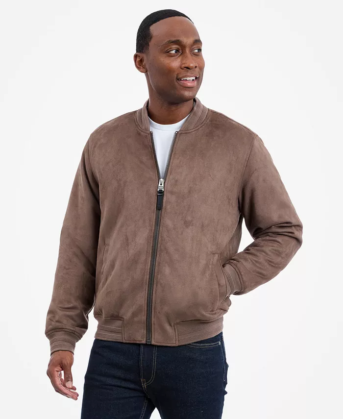 Men's Faux Suede Bomber Jacket - thumbnail 4