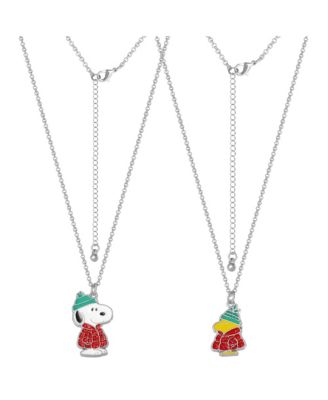 Snoopy & Woodstock Necklace Set, 2-Piece, Silver-Tone