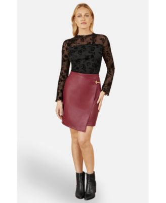 Women's Faux Leather Wrap Mini Skirt