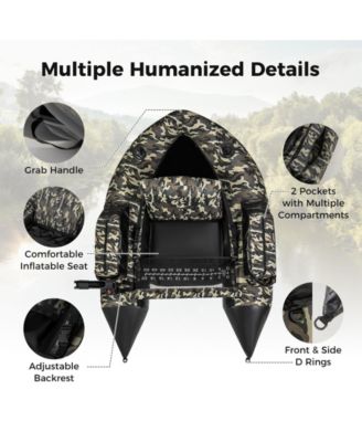 350 LBS Inflatable Fishing Float Tube with Adjustable Backrest and Backpack Straps-Camouflage