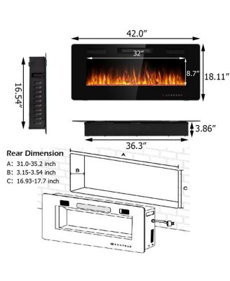 42 Inch Recessed Ultra Thin Electric Fireplace with Timer