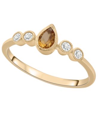 Macy's - Citrine (1/5 ct. t.w.) & Diamond (1/10 ct. t.w.) Pear Ring in 14K Gold-Plated Over Sterling Silver