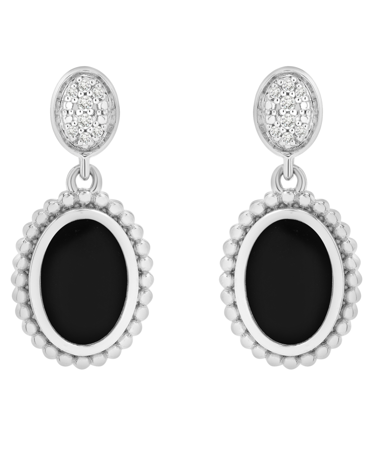 Macy's Onyx & Diamond (1/20 ct. t.w.) Dangling Earrings in Sterling Silver