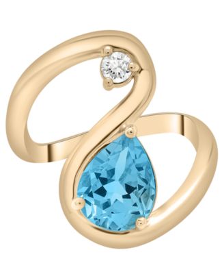 Blue Topaz (2 ct. t.w.) & Diamond (1/10 ct. t.w.) Ring in 14k Yellow Gold