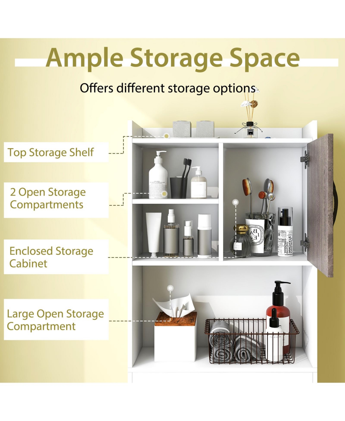 Sugift 4-Tier Space-saving Toilet Sorage Cabinet with Open Shelves