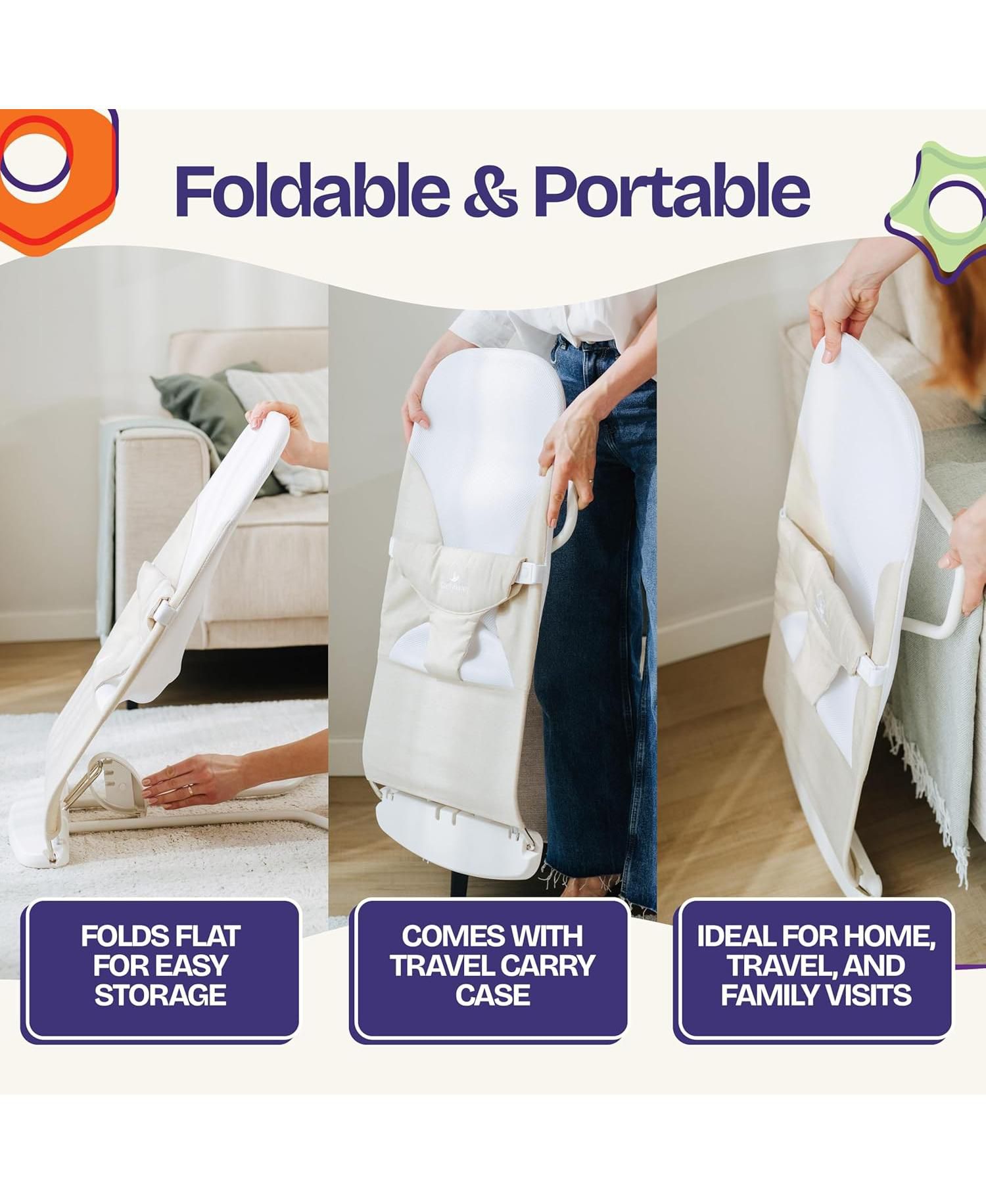 Kids Portable 2 in 1 Bouncer – Versatile Bouncer Chair Bouncer with Ergonomic Support to Use, Oatmeal