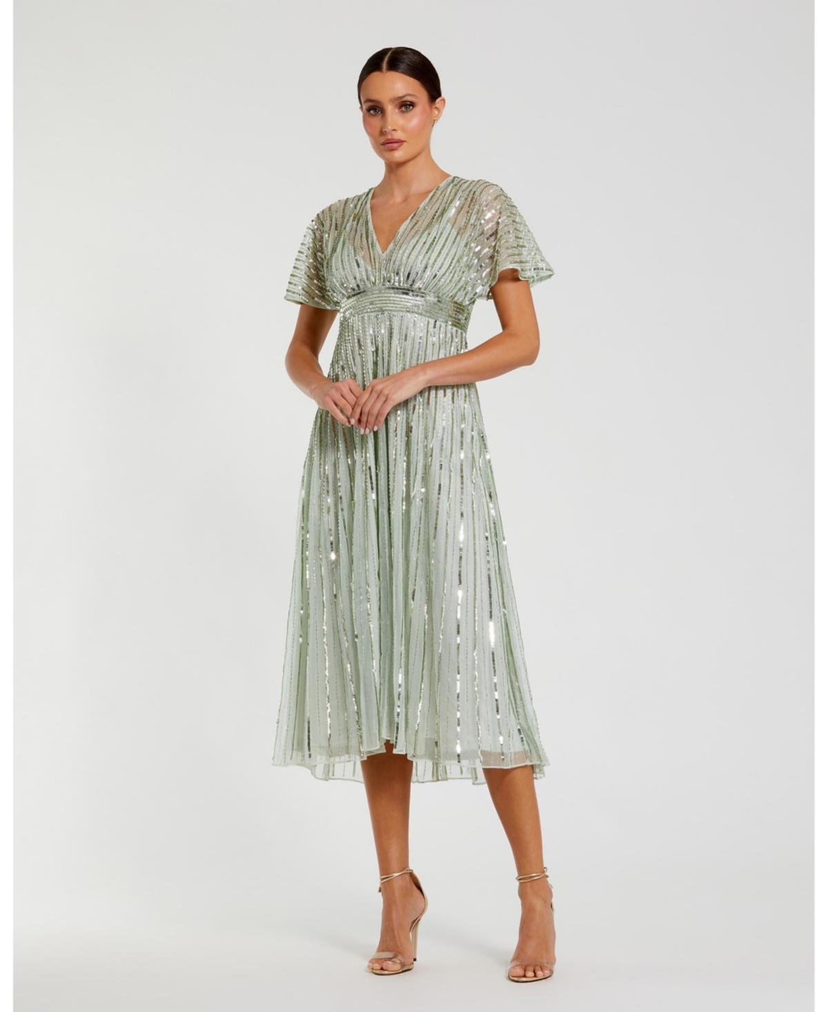 Mac Duggal Women's Embellished Short Sleeve Empire Waist Dress