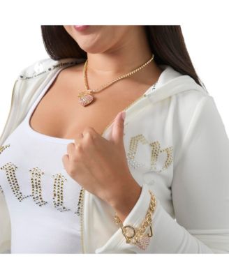 Pink Pave Heart Pendant Necklace, Gold Tone