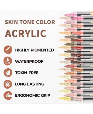 36 Skin Tone Colors Soft Brush Acrylic Markers for Pumpkin, Rock, Wood, Glass, Paper, Ceramic & Coloring Books
