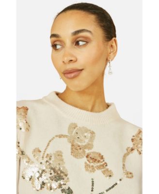 Women's 's Relaxed Fit Floral Sequin Sweater