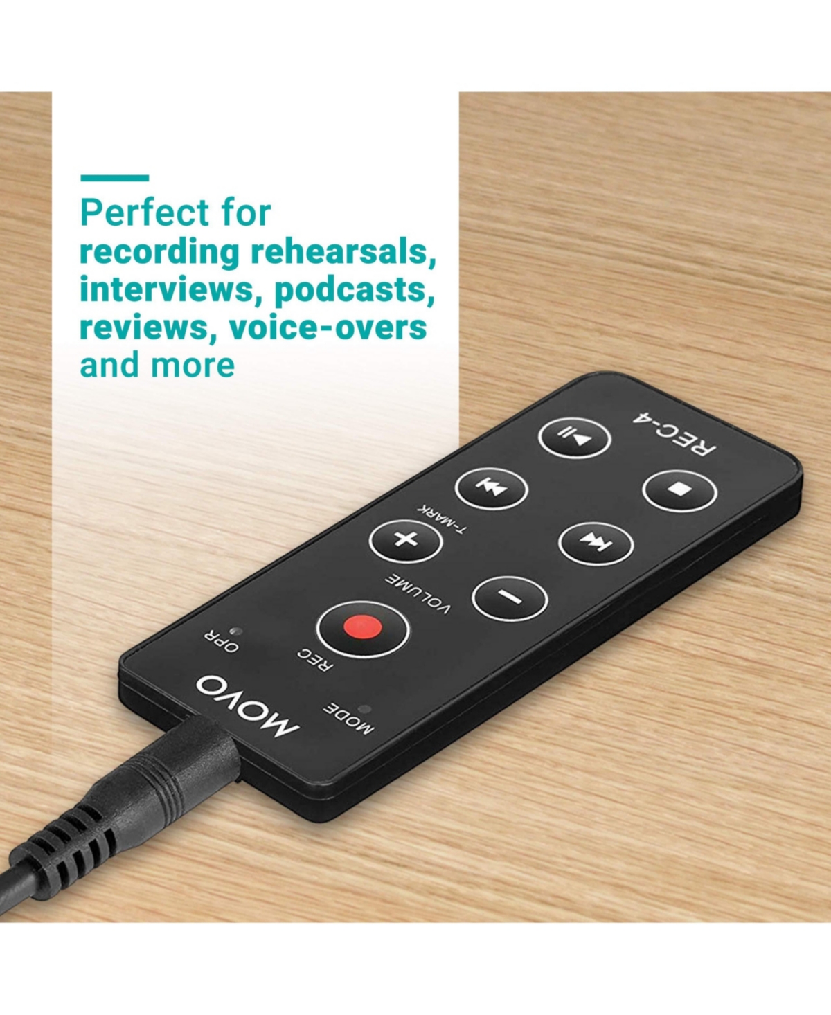 Movo Rec-4 Wired Remote Control for Zoom H2n, H4n Pro, H5 & H6 Portable Digital Handy Recorders