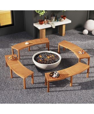 4 PCS Outdoor Curved Bench with Slatted Seat Solid Acacia Wood for Yard