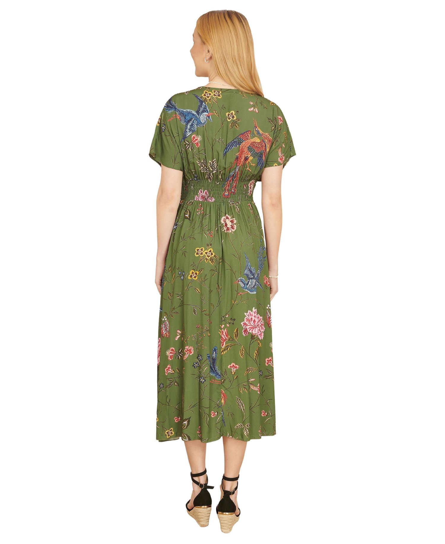 Women's Ruched Waist Kimono Sleeve Midi Dress
