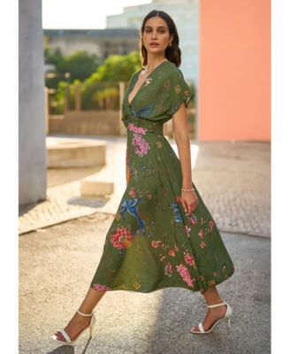 Women's Ruched Waist Kimono Sleeve Midi Dress