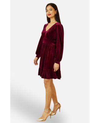 Women's Velvet Long Sleeve Skater Dress