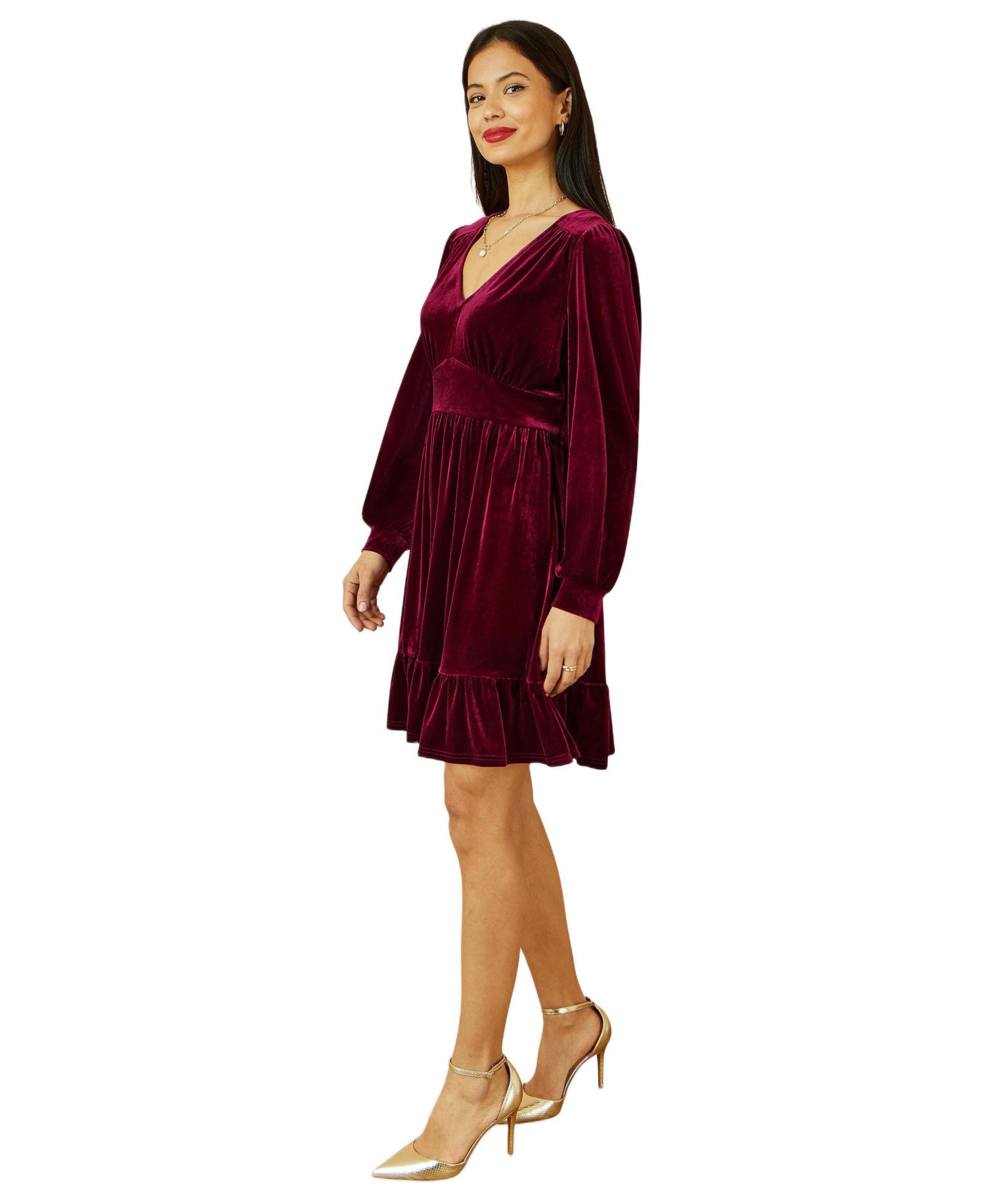 Women's Velvet Long Sleeve Skater Dress