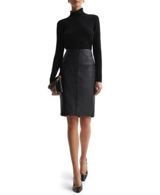 REISS - Women's Leather High Rise Midi Skirt