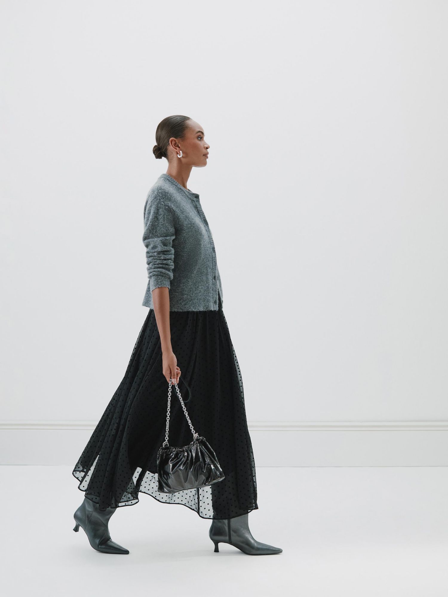 Women's Asymmetrical Flocked Spot Skirt