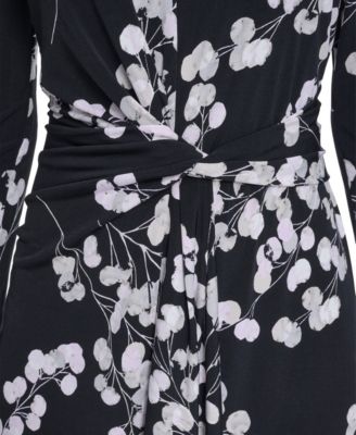 Petite Printed Long-Sleeve Midi Dress