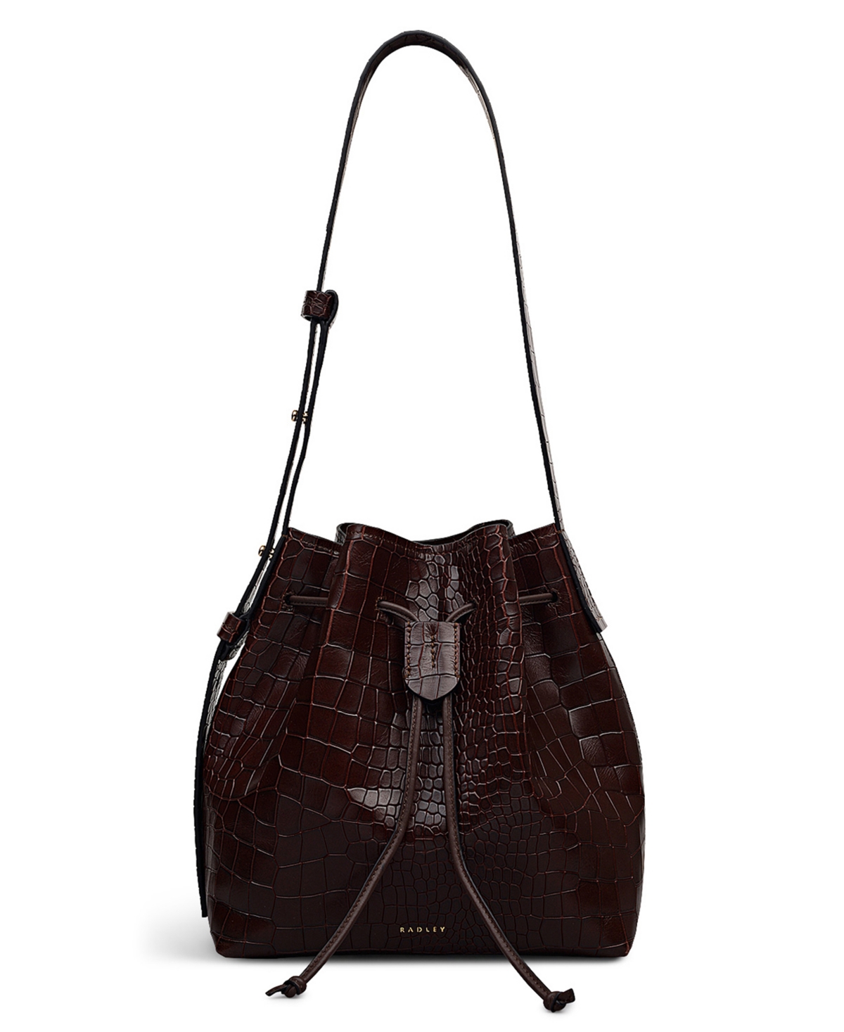 Radley London York Mews Faux Croc Small Drawstring Shoulder Bag In Burgundy