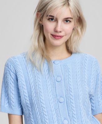 Petite Crewneck Short-Sleeve Cardigan Sweater
