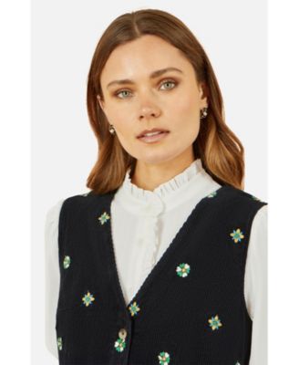 Women's Embroidered Button Up Pinafore Dress
