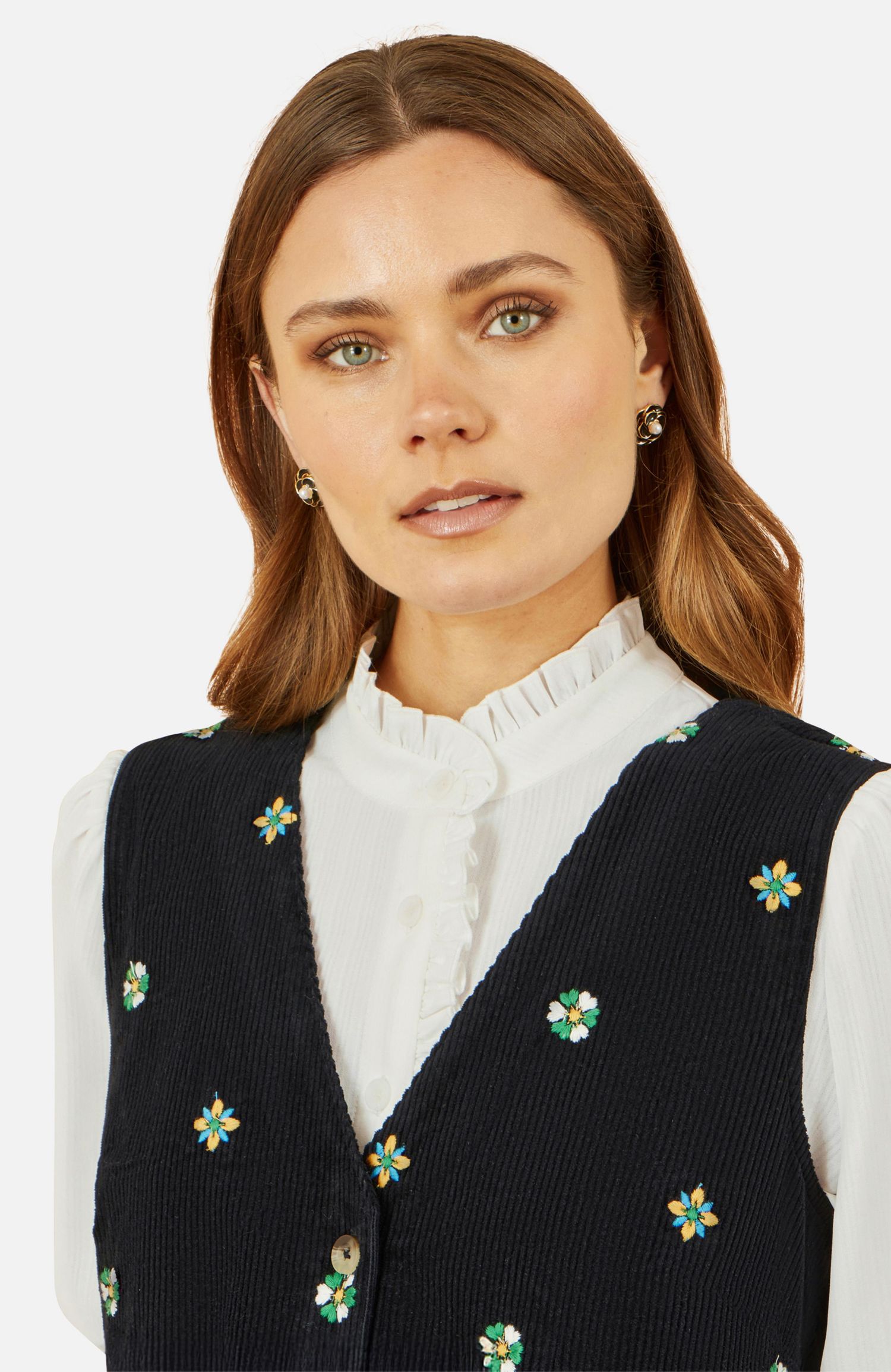 Women's Embroidered Button Up Pinafore Dress