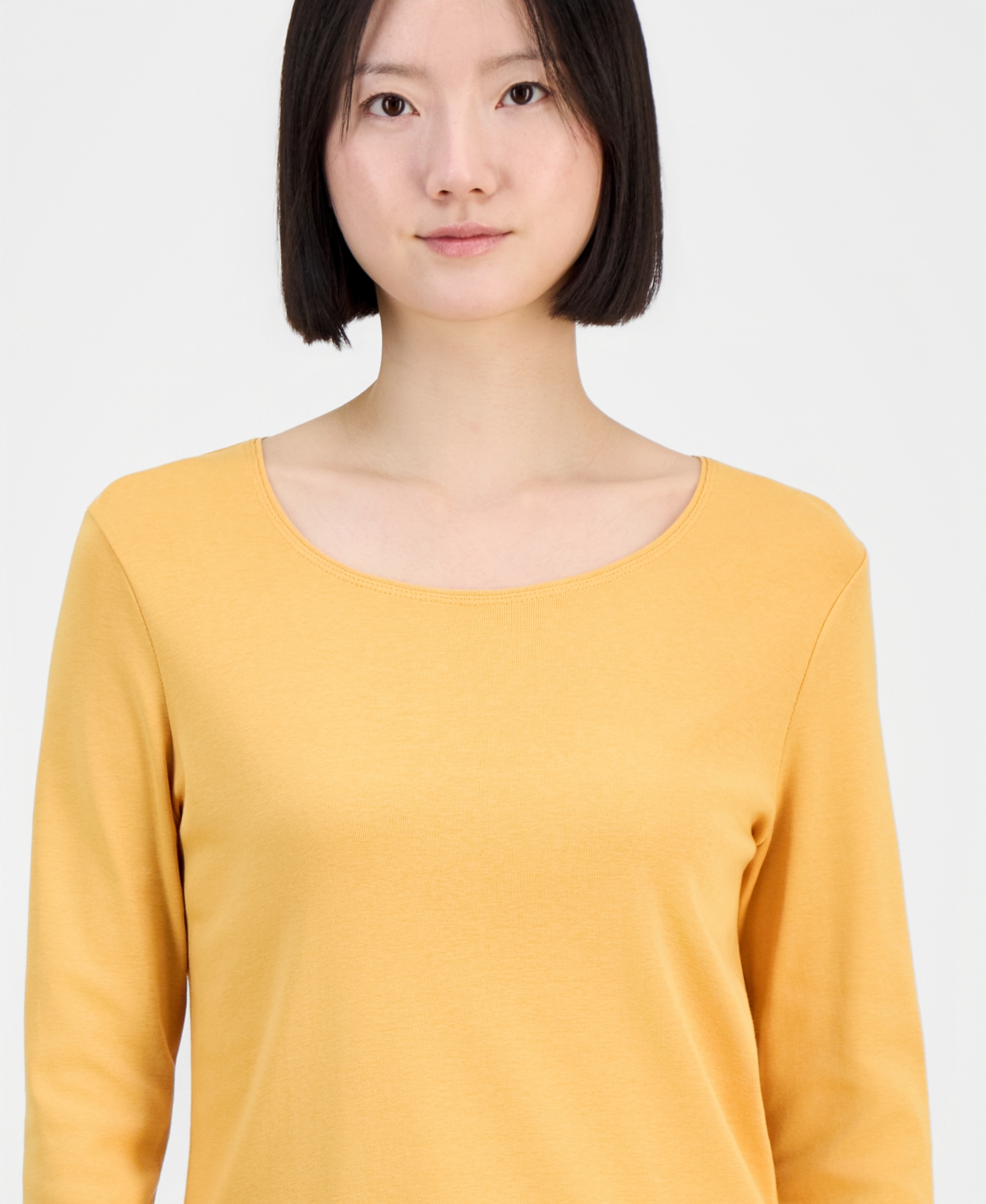 Style & Co Womens Cotton Long Sleeve Scoop Neck Top Pp 4x Created For Macys In Black