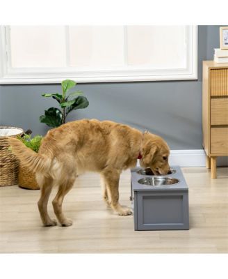 23.6 x 11.8 x 9.4 Gray Elevated Dog Bowls Raised Bowl Stand Storage 2 Stainless Steel Bowls