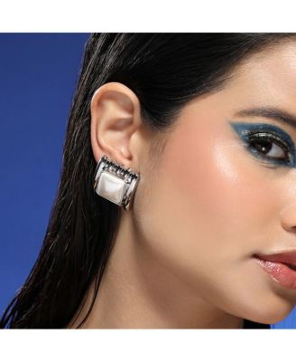 Women's The Ribbed-Diane Stud Earrings - Chrome Silver