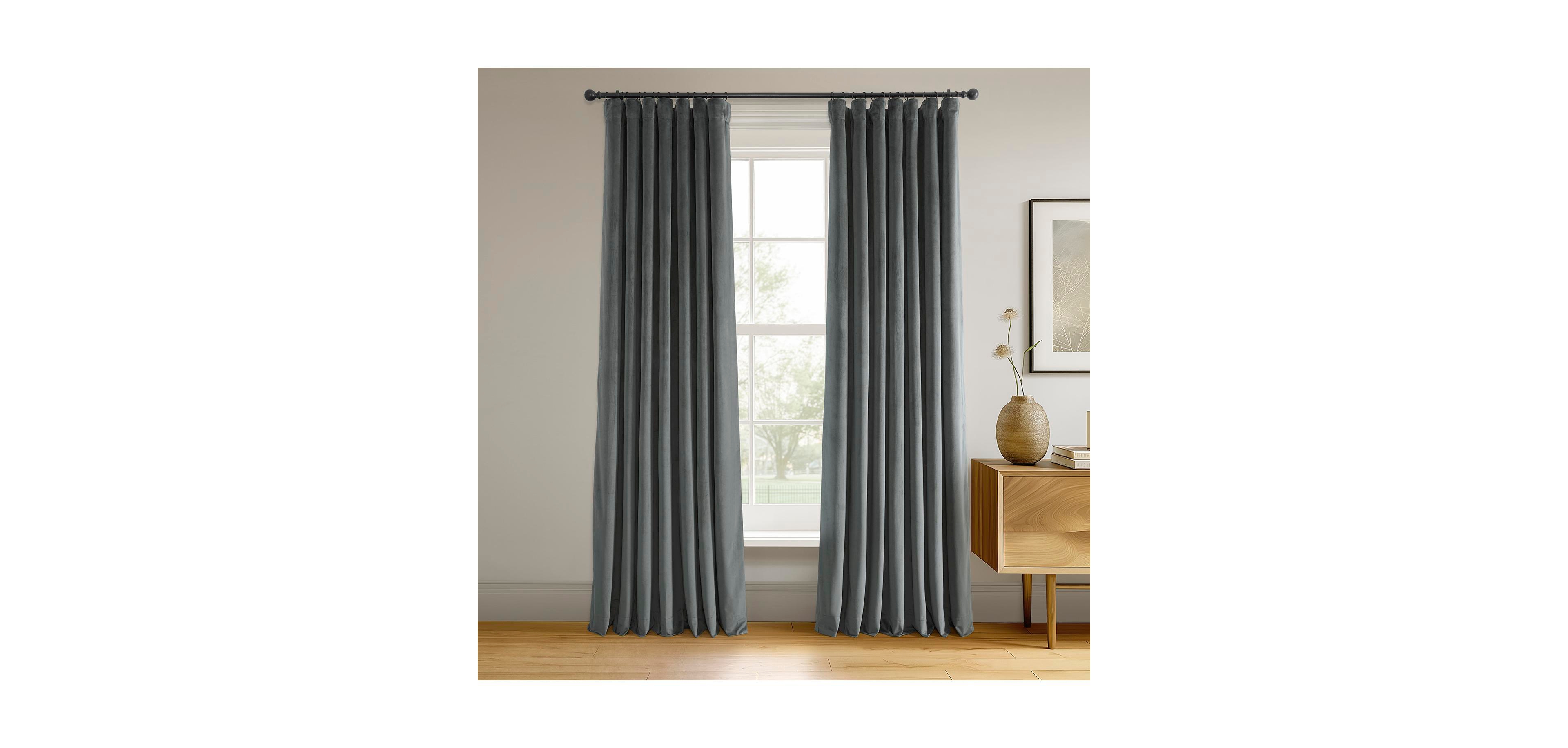 Half Price Drapes Natural Grey Signature Velvet Blackout Curtain