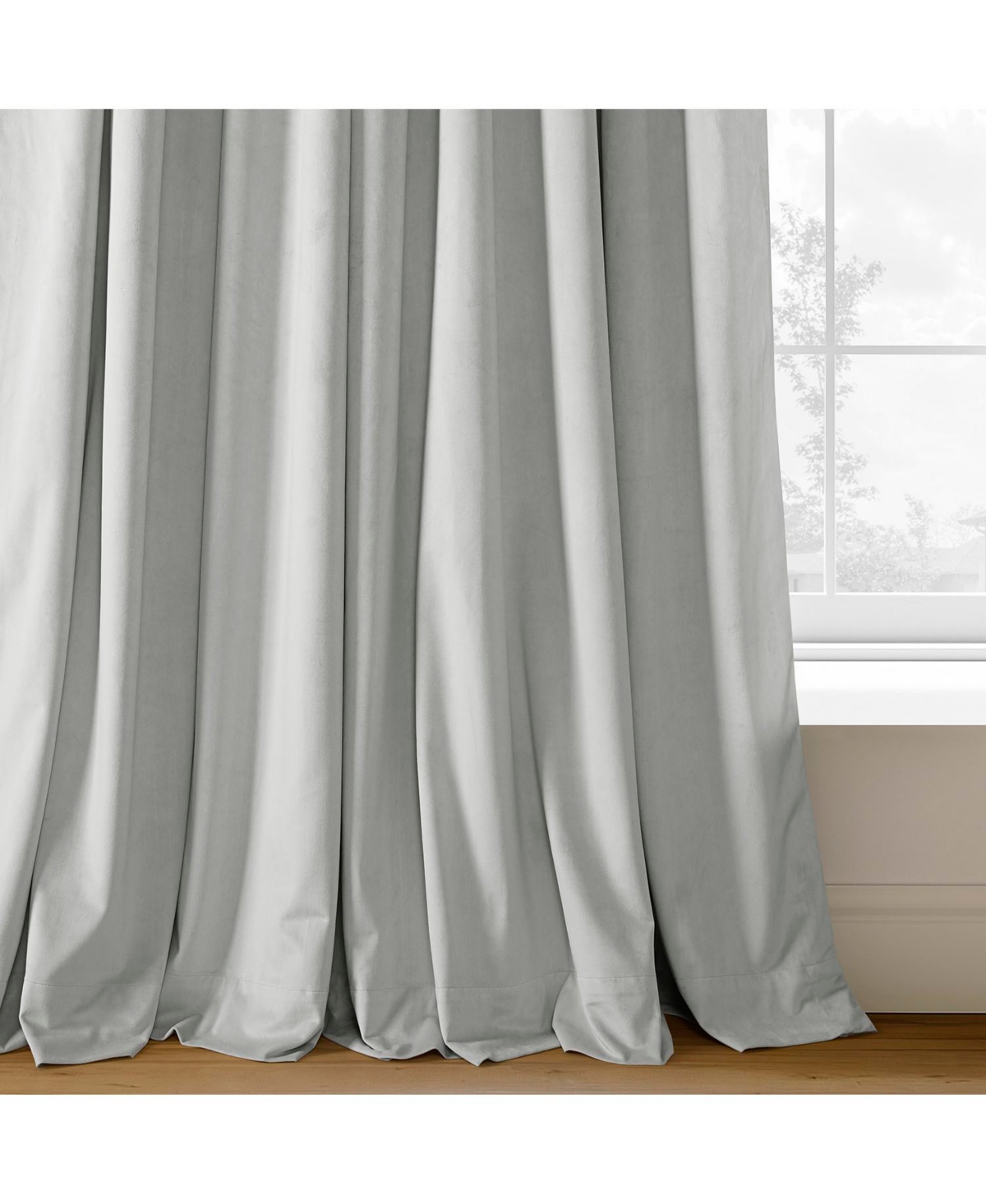 Half Price Drapes Reflection Grey Signature Velvet Blackout Curtain