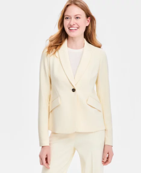 Petite Fitted Peak Lapel One-Button Blazer - Whisper Yellow