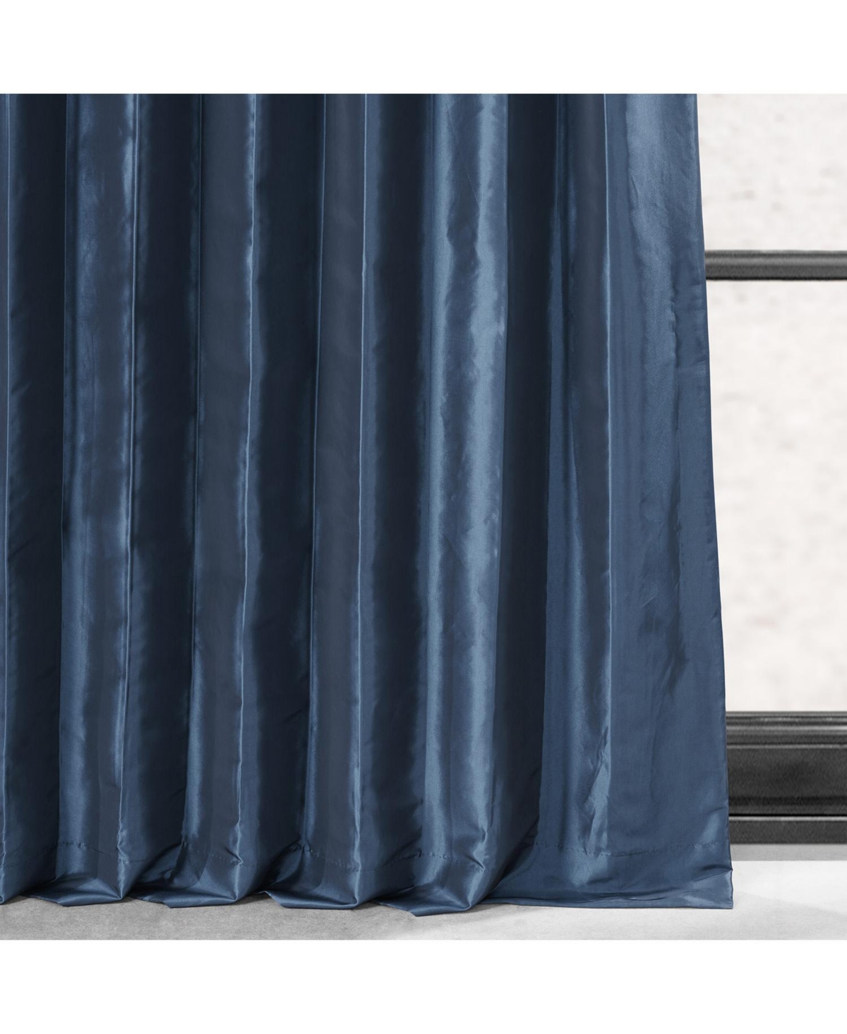 Half Price Drapes Navy Blue Faux Silk Taffeta Blackout Curtain