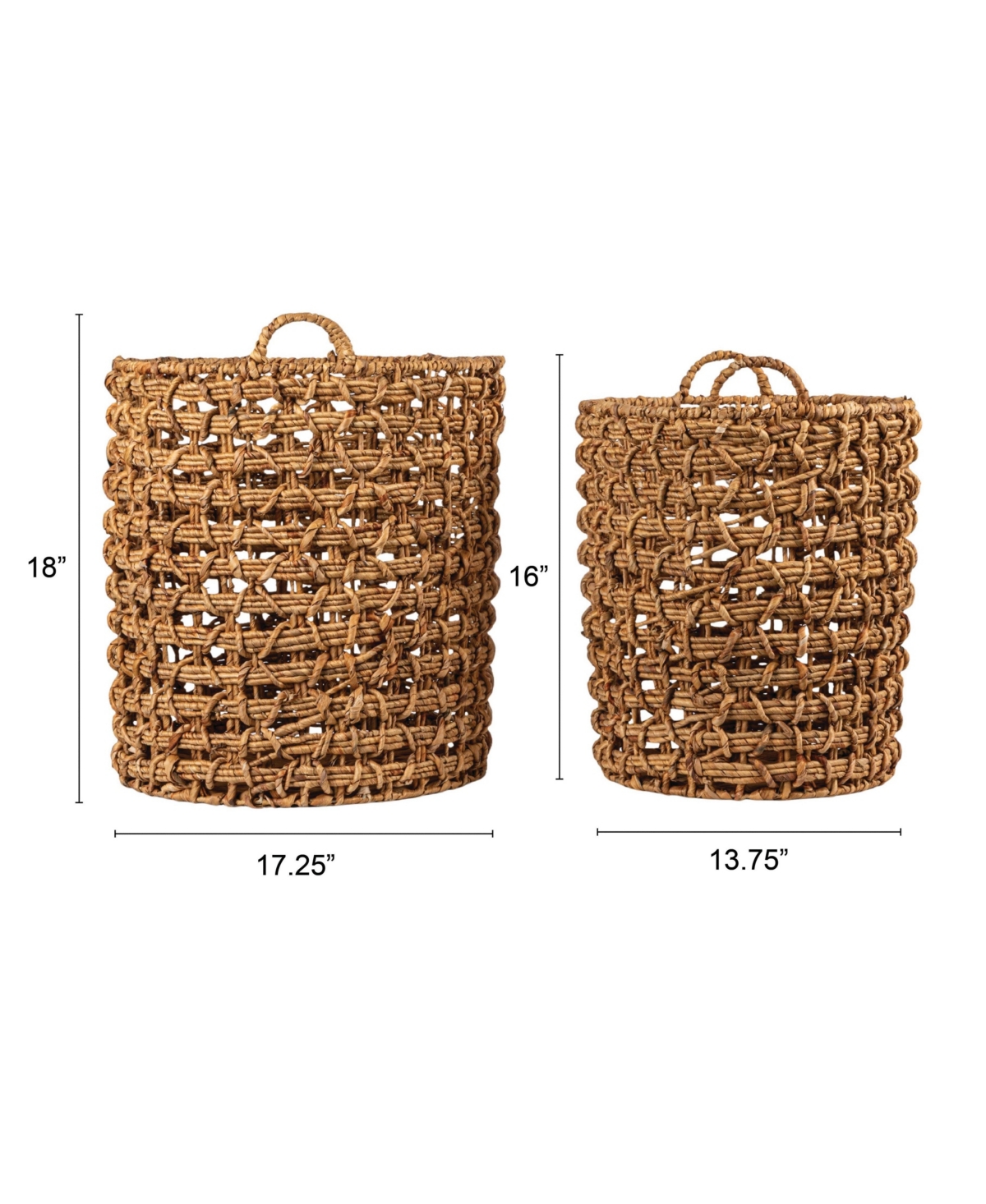Storied Home Round Water Hyacinth Baskets, Set of 2