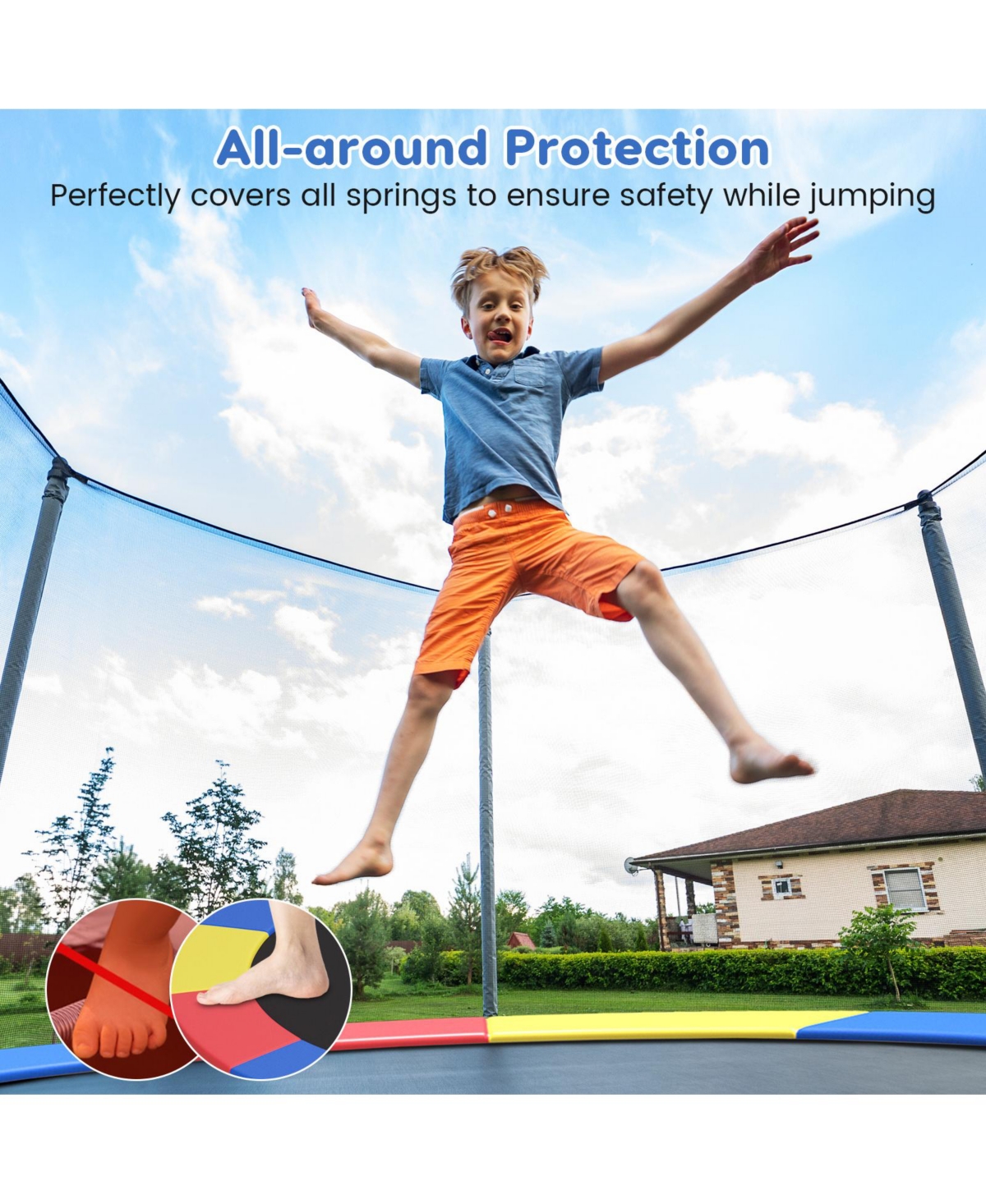 Skonyon 8 Ft Trampoline Pad Replacement Safety Pad with Fixing Straps (Multicolor)