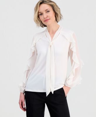 Women’s Tie-Neck Ruffle-Long-Sleeve Top