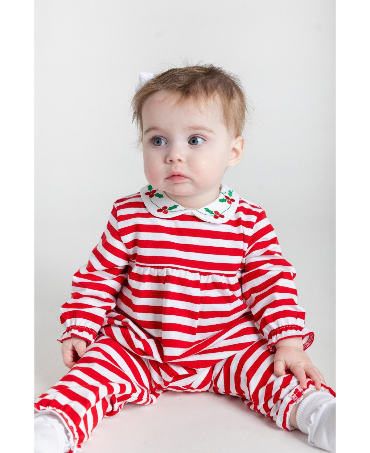 Florence Eiseman Baby Girls One Piece & Suits & Sets Stripe Knit Longall With Embroidered Holly