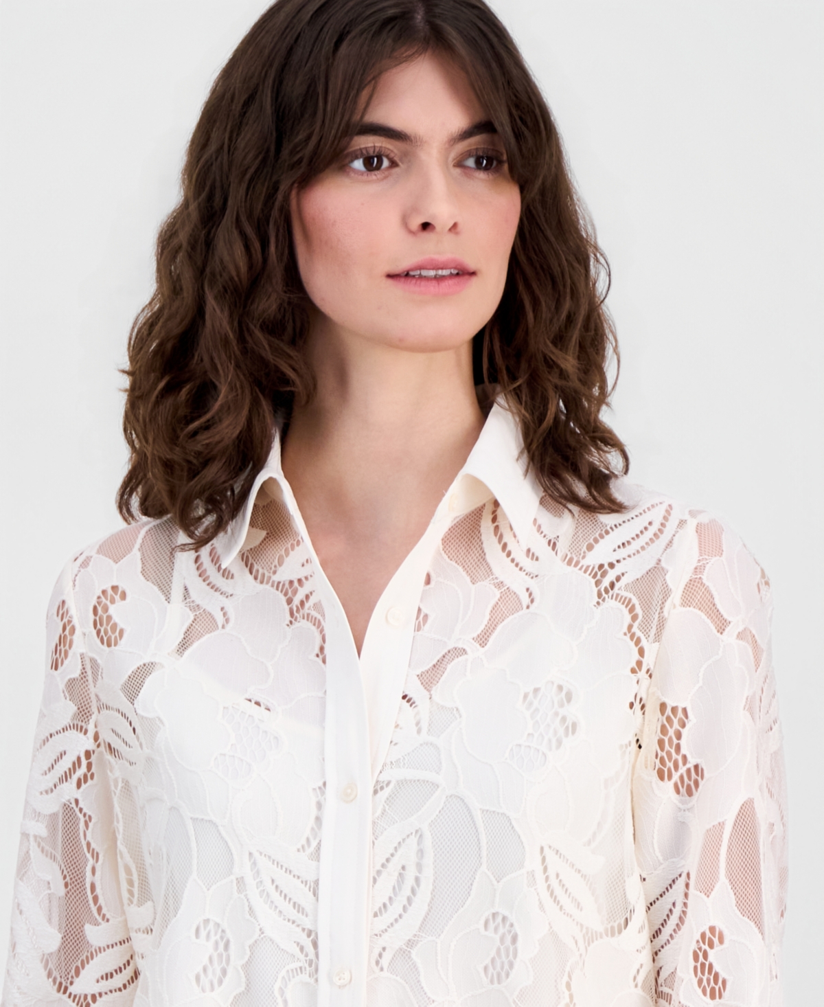 Anne Klein Women's Collared Lace Button-Front Shirt