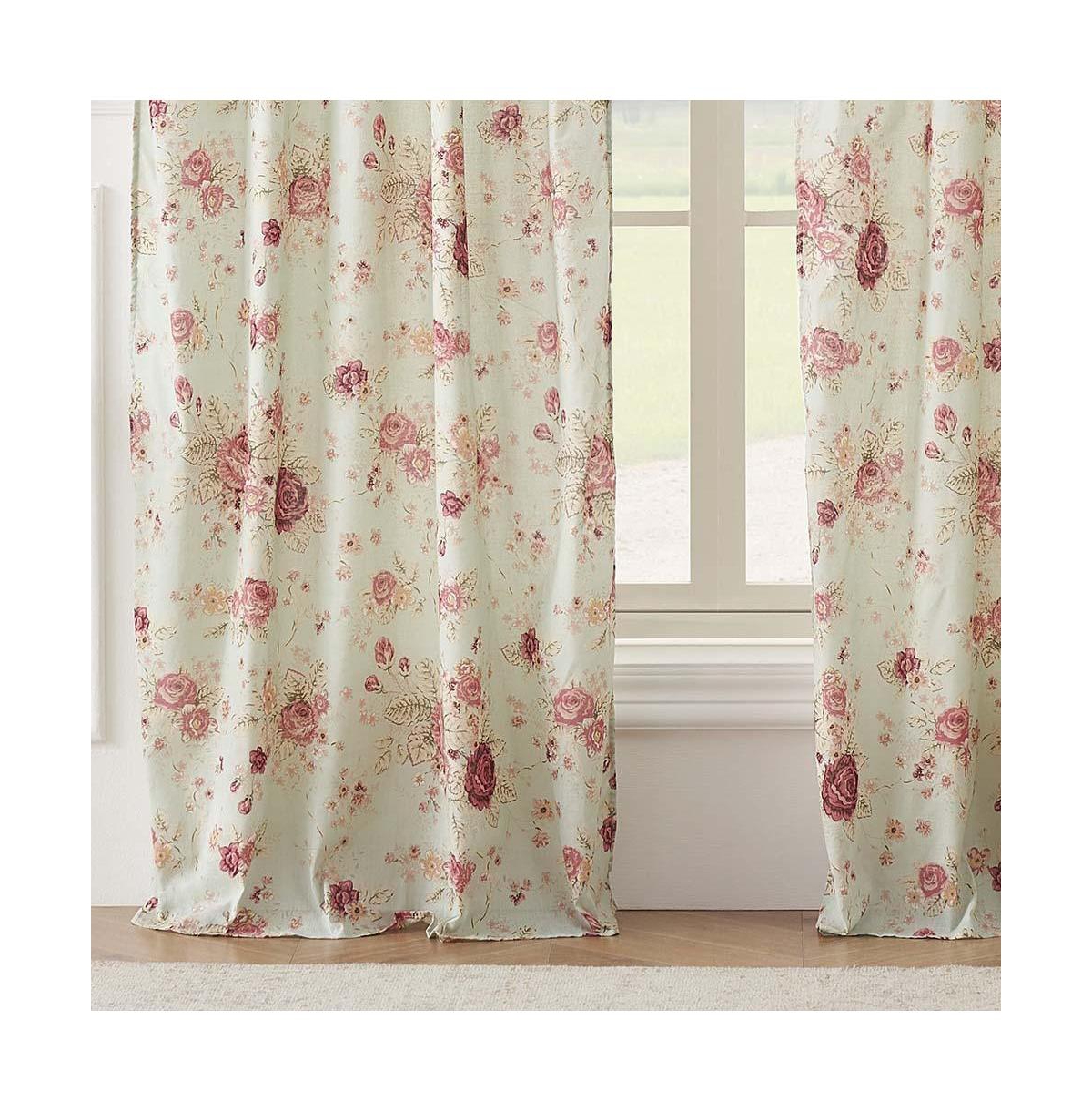 Greenland Home Antique Rose Light Filtering Window Panels with Tie Backs - Each 42"x84" Blue