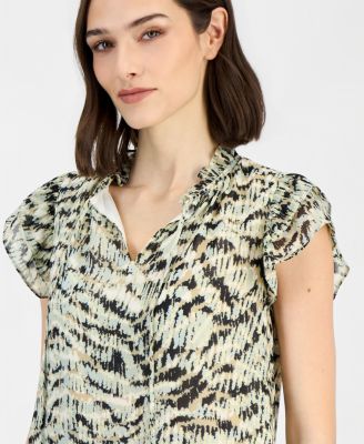 Women's Ruffle-Sleeve Tie-Neck Blouse