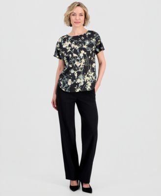 Women's Printed Bateau-Neck Short-Sleeve Top
