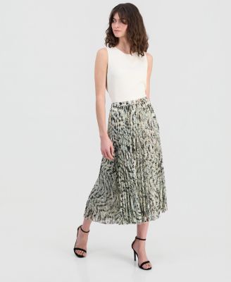 Women's Belted Pleated Midi Skirt