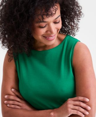 Women's Cotton Boat-Neck Sleeveless Top