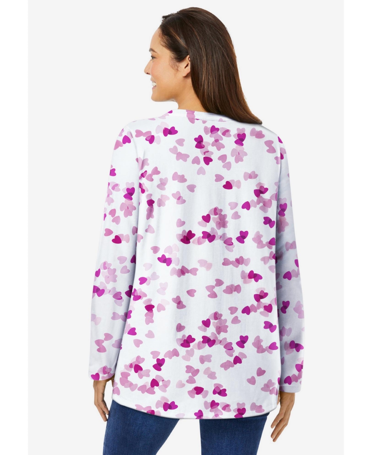 Woman Within Plus Perfect Printed Long-Sleeve Crewneck Tee