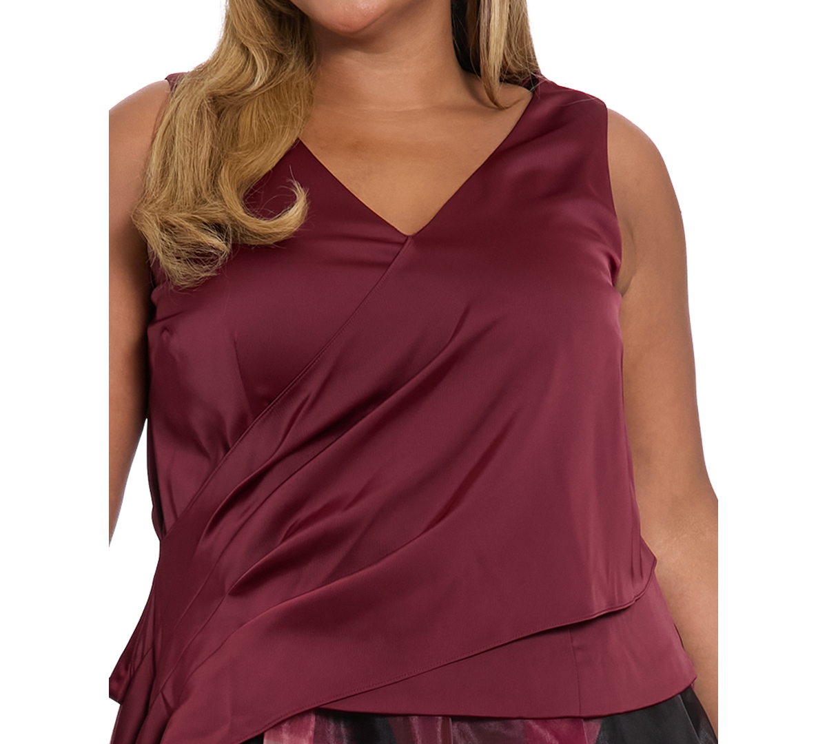 Muse Plus Size Asymmetrical Pleated Top In Red